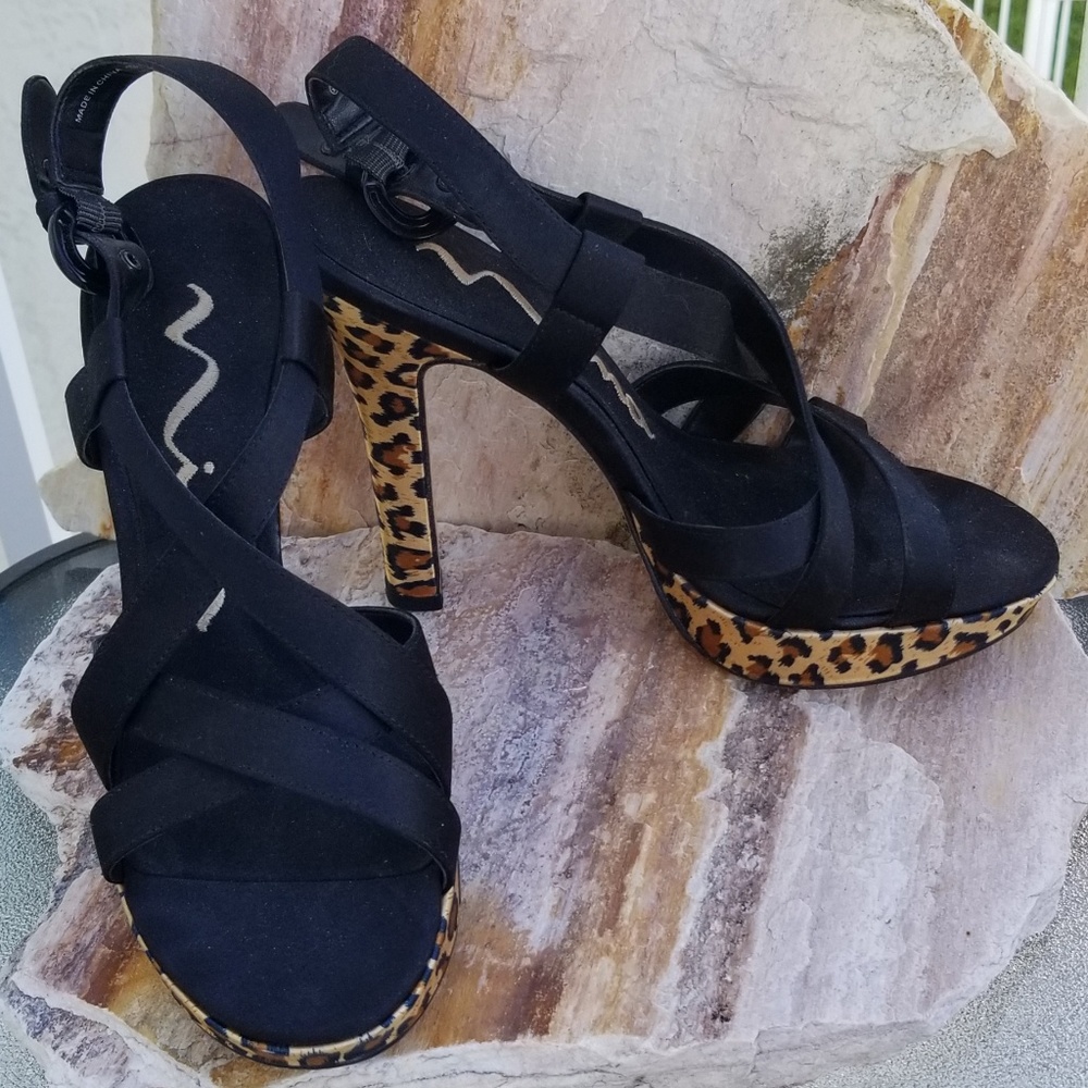 Leopard Print and Black Strappy Shoes